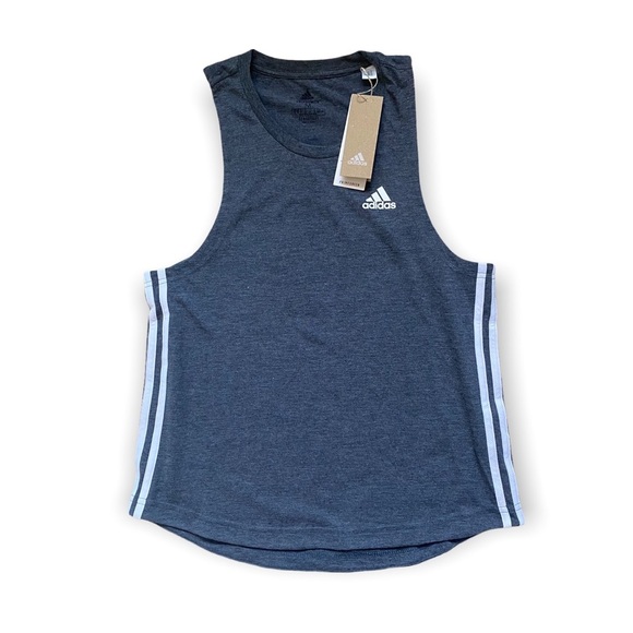 Adidas Aeroready Activewear Side Stripe Poly Blend Tank Top Grey+White Sz M NWT - Picture 1 of 10